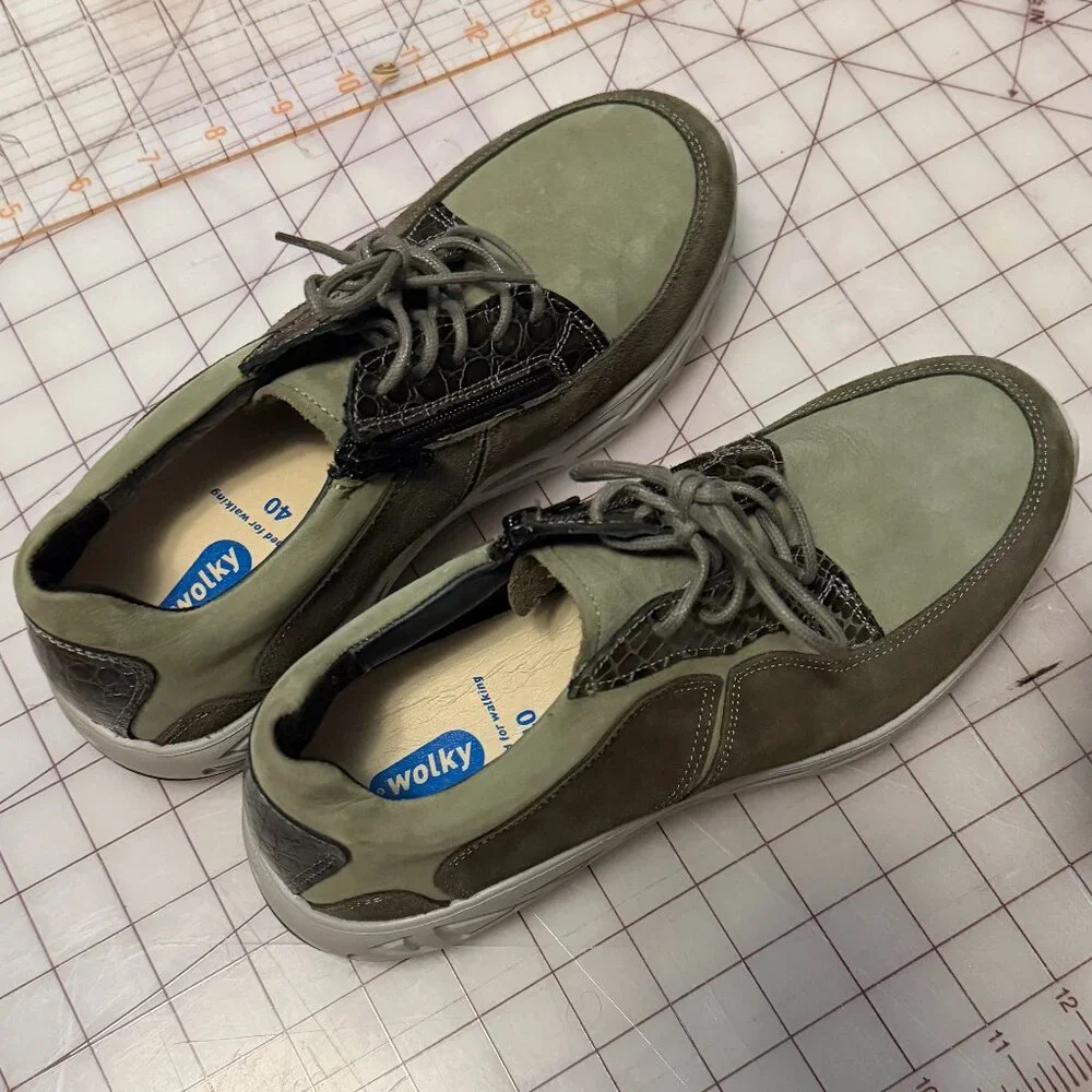 WOLKY Bounce Castor Grey + Green Leather WaLKiNg shoes EU 40 - NEW W/O TAGS - Picture 2 of 12
